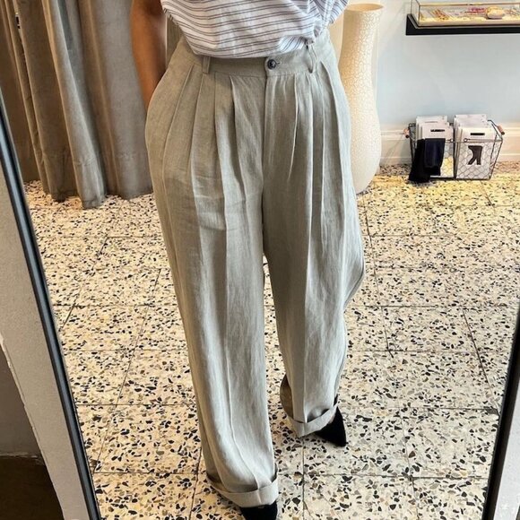 NWT Skall Studio Joan Wide Leg High Waisted Pleated Linen Pants 36 - Picture 2 of 14
